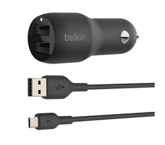 Двойное автомобильное зарядное устройство Belkin DUAL USB-A CAR CHARGER w/ 1M PVC A-mUSB, 24W, BLK, фото 1