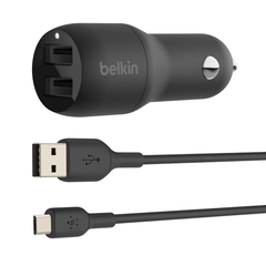 Двойное автомобильное зарядное устройство Belkin DUAL USB-A CAR CHARGER w/ 1M PVC A-LTG, 24W, BLK, фото 1