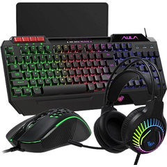 Игровой набор 4 в 1 (клавиатура, мышь, коврик, наушники) AULA T650 подсветка, фото 1