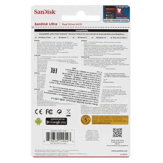Флеш память OTG USB Flash 16 ГБ SanDisk Ultra Dual m3.0, фото 2