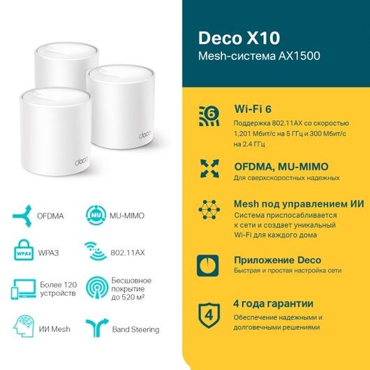 Wi-Fi система TP-LINK Deco X10 (3-pack), фото 2