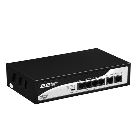Коммутатор 2E PowerLink SP402F 4xFE PoE+, 2xFE Uplink, 55Вт, неуправляемый, фото 2