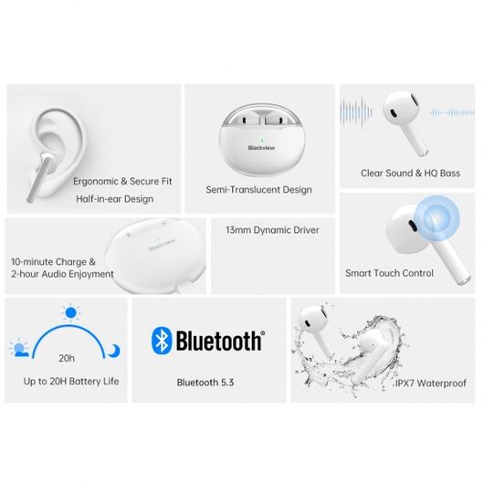 Наушники Blackview TWS BT AirBuds 6 White, фото 11
