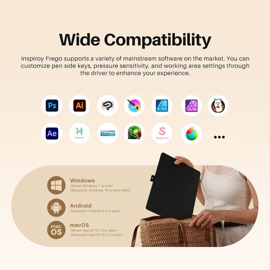 Графический планшет Huion 10.5&quot;x6.25&quot; Inspiroy Frego M, Bluetooth, USB-C, черный L-610, фото 7