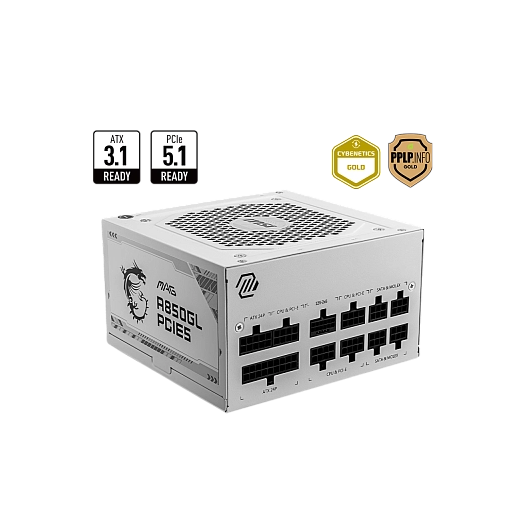 MSI MPG A850GL PCIE5 WHITE, 80 PLUS Gold, 850W Power Supply, фото 1