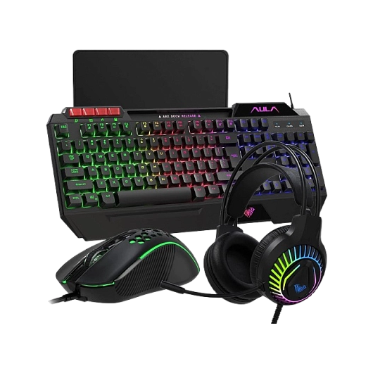 Игровой набор 4 в 1 (клавиатура, мышь, коврик, наушники) AULA T650 подсветка, фото 1