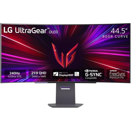 Игровой ультраширокий изогнутый OLED-монитор 45" LG UltraGear 45GS95QE-B / 45GX900A-B OLED WQHD (3440x1440) 240Hz 0.03ms HDMI DisplayPort USB Type-C Black (45GX900A-B.ADG), фото 1