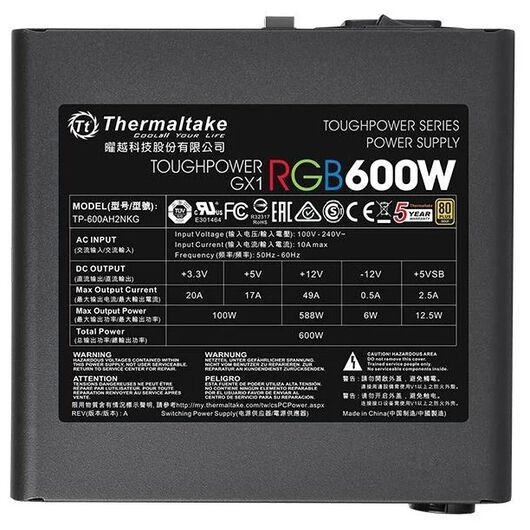 Блок питания Thermaltake Toughpower GX1 RGB 600W, фото 5